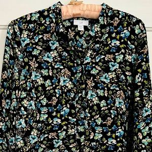 NWOT J Jill Black Floral Layered Tunic